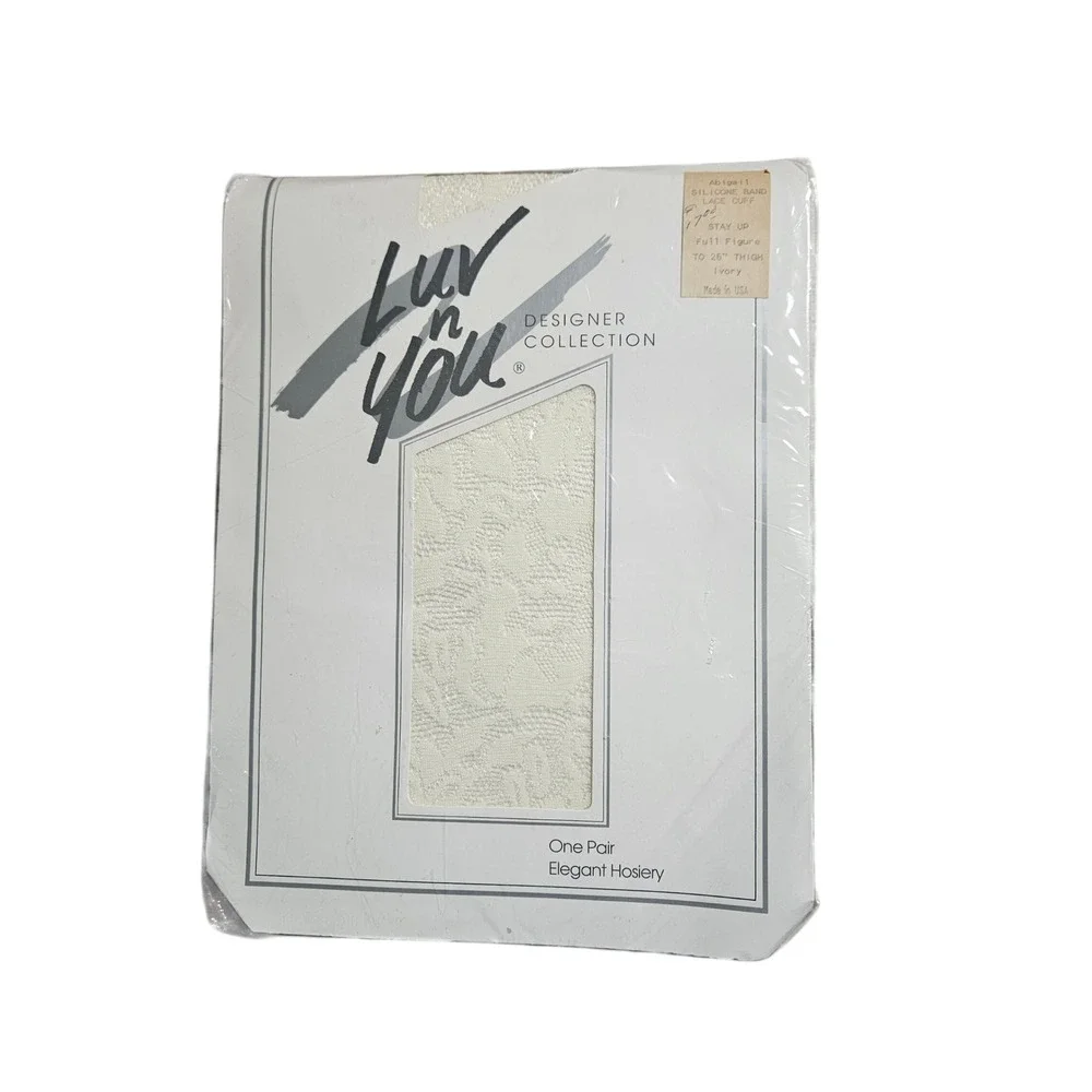 Luv n You Abigail Ivory Lace Thigh High Stockings Full Figure Silicone Band NWT